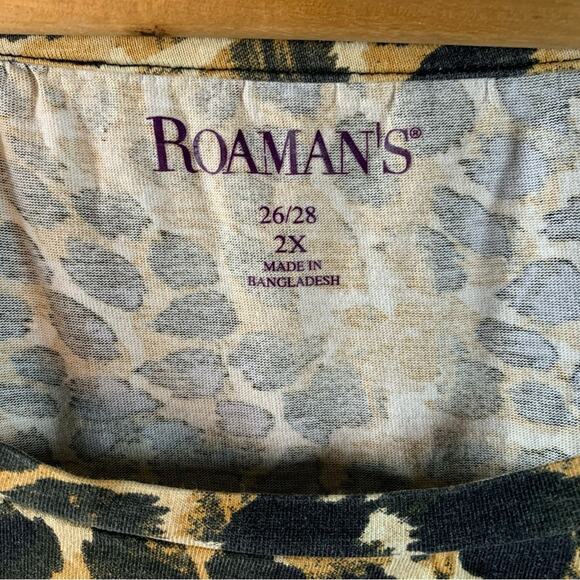 Roamans Womens Abstract Animal Print Top Sz 2X Earthy Flowy Ruffle Sleeve‎ - Picture 7 of 8